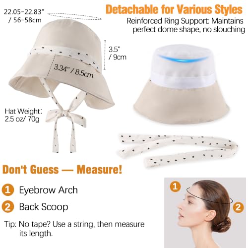 Babalet Linen Blend Sun Hat for Women Wide Brim Beach Bucket Hat - color: Beige- Ponytail Opening