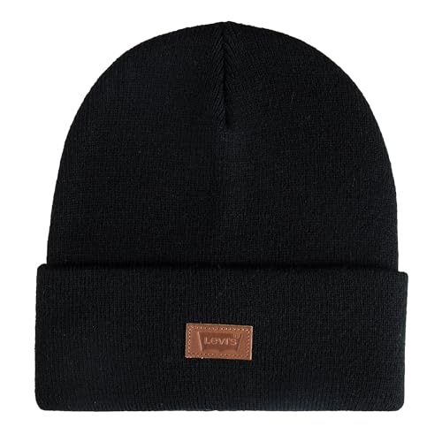 Levi's Mens All-Season Hero Beanie Soft Knit Cuffed Winter Hat, Warm & Comfortable Everyday Style - color: Black/Tan