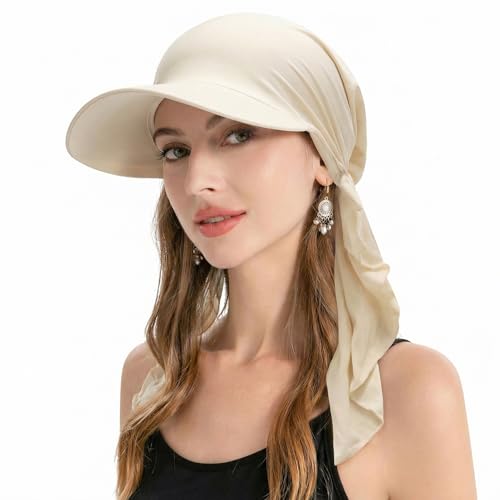 ZLYC Chemo Headwear for Women Brim Visor Head Scarf Pre Tied Headwraps Lightweight Skull Cap - color: Solid Beige