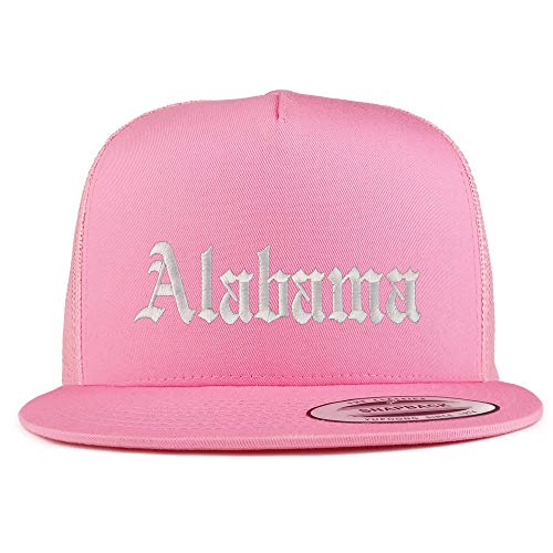 Trendy Apparel Shop Alabama State Old English 5 Panel Flatbill Trucker Mesh Cap - color: Pink