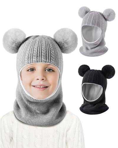 Baby Winter Hat Scarf Set 2 Pack, Toddler Beanie Hats Girl Boy with Neck Warmer, Beanie for Kids Knit Warm for Cold Weather - color: Black&gray, size: 6-36 Months