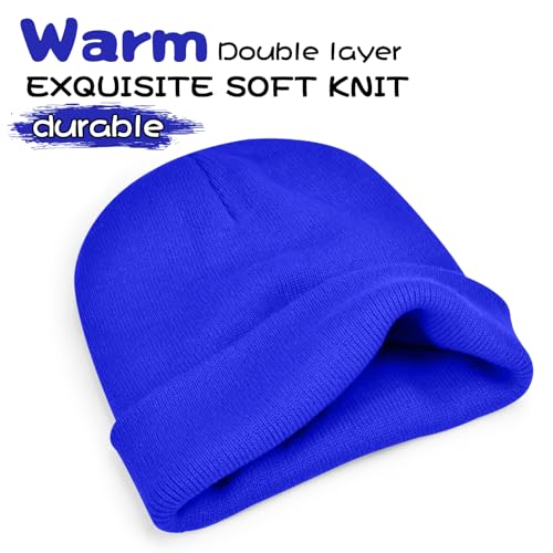 ZOORON Beanie for Men Women Warm Winter Hat Unisex Soft Knit Cuffed Beanie - color: Royal Blue