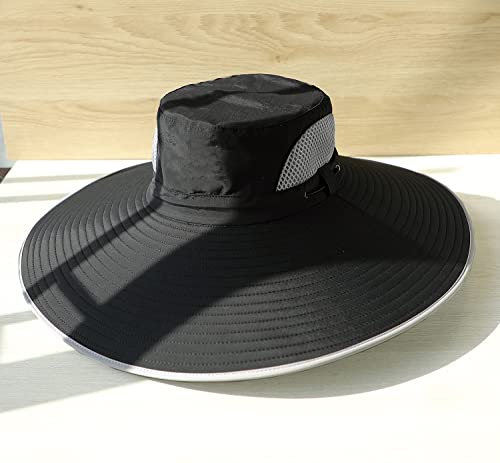 HUAMULAN Men Wide Brim Sun Hat Summer Outdoor Women Bucket Fishing Hats - color: E-yp02-black