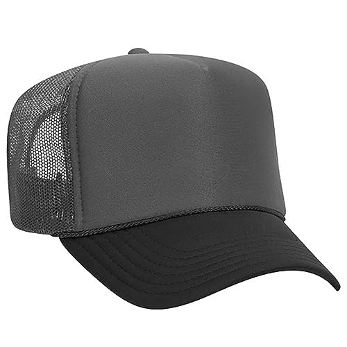 Ashen Fane Polyester Foam Front 5 Panel High Crown Mesh Back Trucker Hat - color: Blk/Ch.gry/Ch.gry