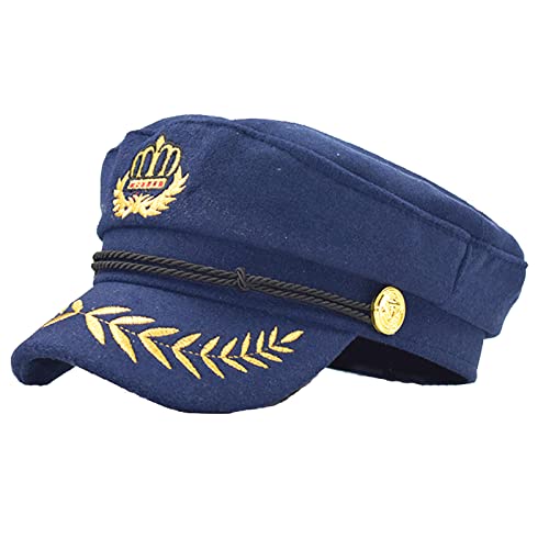 Classic Captains Hat with Embroidered Royal Crown, Newsboy Cap Chauffeur Hats, Yacht Hat Nautical 1st Cruise Costume