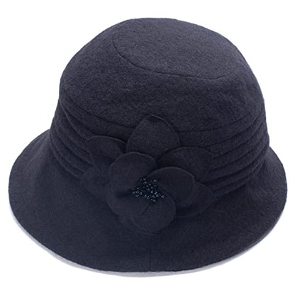 Lawliet Womens 1920s Winter Wool Cap Beret Beanie Cloche Bucket Hat A299 - color: Black