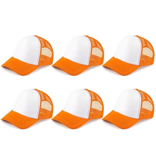 Trucker Hats Bulk Blank Mesh Sublimation Blank Hats Adjustable Baseball Caps Hats for Men and Women - color: 6pcs Orange and White Hat