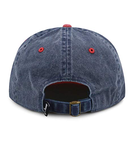The Hat Depot 100% Cotton Pigment Dyed Low Profile Dad Hat Six Panel Cap - color: 2. Navy/Red