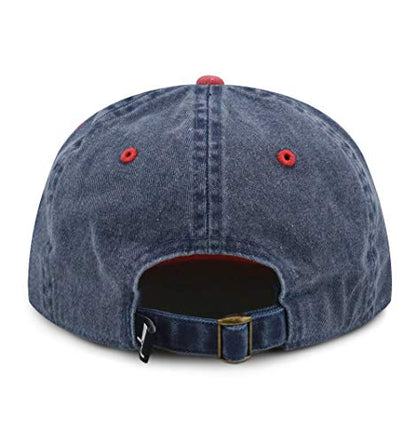 The Hat Depot 100% Cotton Pigment Dyed Low Profile Dad Hat Six Panel Cap - color: 2. Navy/Red