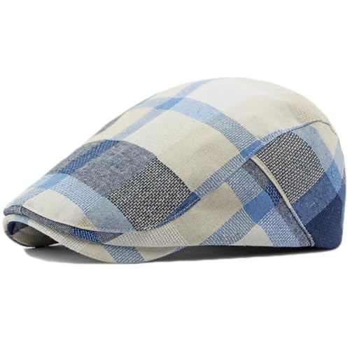Plaid Newsboy Hats Flat Cap for Men Women Ivy Catsby Cabbie Driving Hat - color: Plaid-01-blue
