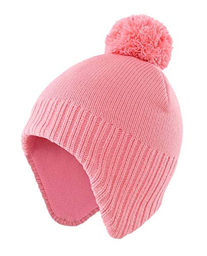 Home Prefer Toddler Boys Girls Hats Earflaps Fleece Knit Beanie Kids Winter Hat - color: Pink, size: 5-10 Years