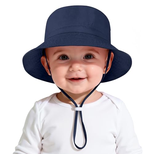 Zando UPF 50+ Baby Girl Boy Sun Hat Toddler Bucket Hat for Summer Beach - color: Navy, size: 6-12 Months