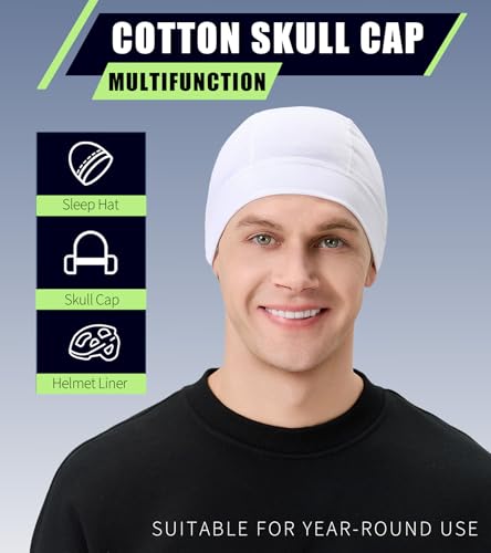 Cotton Skull Cap Breathable Helmet Liner Sleep Hat for Men Women - color: Set E-black,white