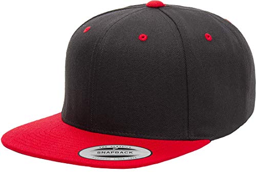 Custom Hat. 6089 Classic Snapback. Embroidered. Place Your Own Text/Logo - color: Black/Red