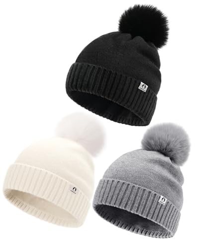 FURTALK Baby Winter Hat Toddler Beanie Infant Newborn Warm Pom Pom Cap - color: Beige+gray+black, size: 0-6 Months