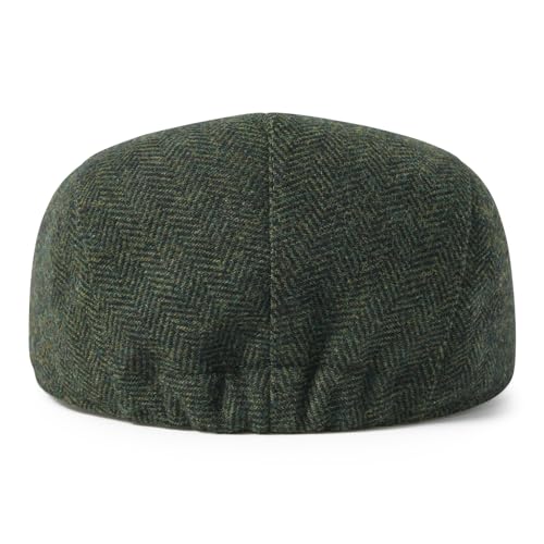 FEINION Men Wool Blend Flat Cap Tweed Newsboy Ivy Hat - color: Herringbone Green