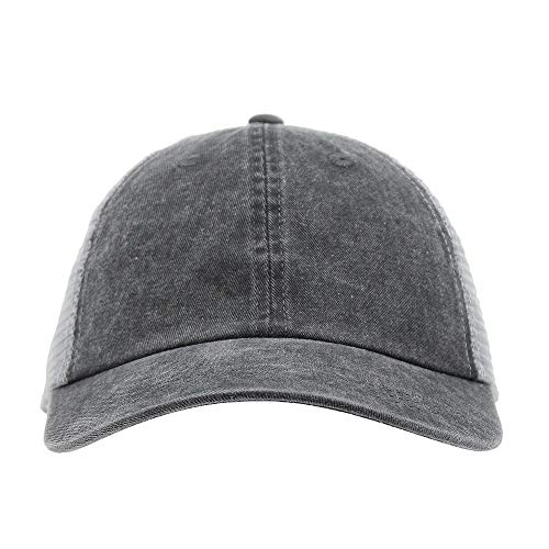 Vintage Washed Cotton Soft Mesh Adjustable Baseball Cap - color: Charcoal/Charcoal/Gray