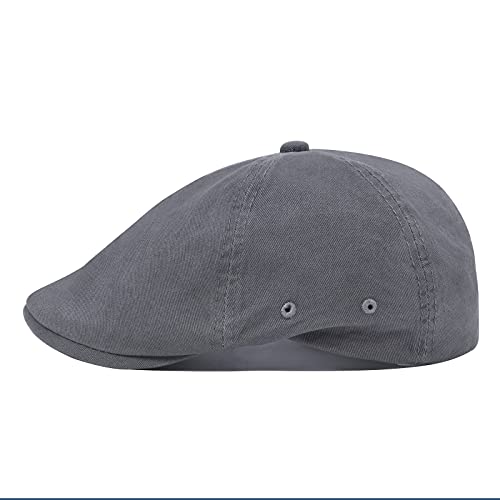 VOBOOM Cotton Washing Flat Cap Cabbie Hat Gatsby Ivy Irish Hunting Newsboy - color: Dark Grey