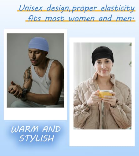 Cotton Skull Cap Sleep Cap Beanie Helmet Liner for Men Women - color: Set B-black,navy,light Blue