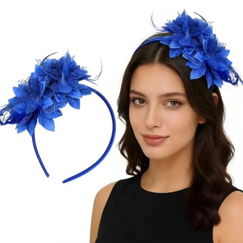 Fascinators for Women Ribbon Feather Tea Party Headwear - color: Blue