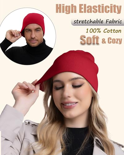 100% Cotton Beanie Hat Cuffless Beanies Warm Knit Winter Skull Cap - color: 1pcs-red