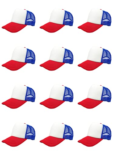 12 Pack Sublimation Hats for Men Blank Trucker Hats Bulk Snapback Mesh Women Baseball Caps DIY Custom 18 Colors - color: Red White Blue
