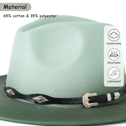 Lisianthus Gradient Color Fedora Hat for Women & Men - color: Black Band, Green