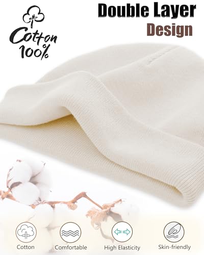 100% Cotton Beanie Hat Cuffless Beanies Warm Knit Winter Skull Cap - color: 1pcs-beige