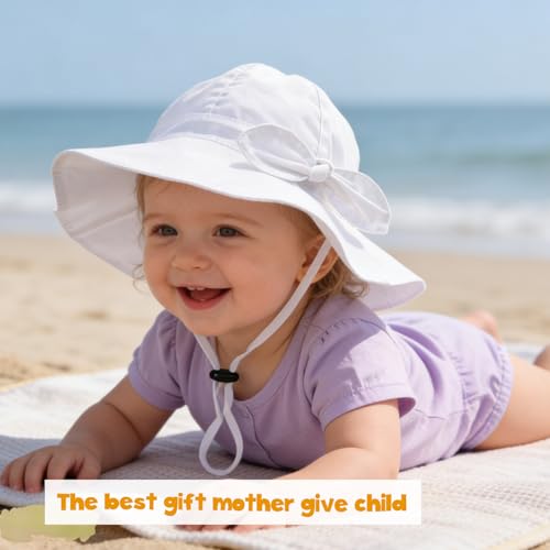 Baby Girl Sun Hat with UPF 50+ Outdoor Adjustable Beach Hat with Wide Brim Bucket Hats - color: Pink & White -2pcs, size: 2-3T