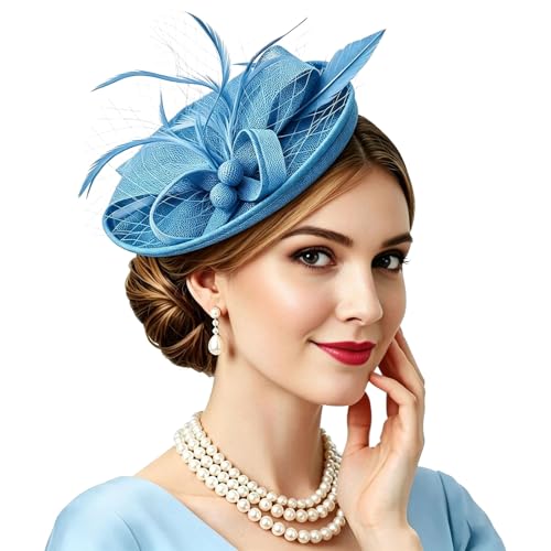 Kentucky Fascinators Hats for Women, Vintage Tea Party Hat for Stylish Church Derby Wedding Cocktail Party Headwear - color: Light Blue