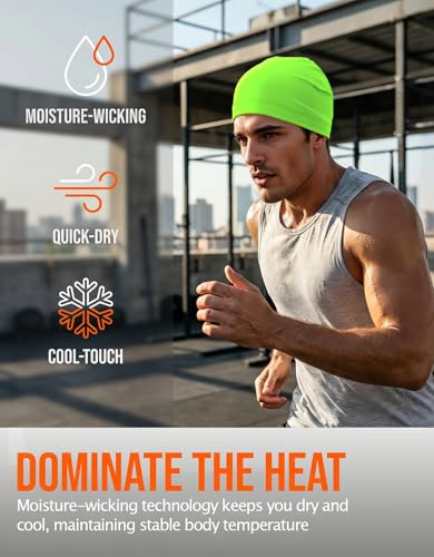 Sweat Wicking Skull Caps Cooling Helmet Liner Hat Running Beanie Cycling Skullcap Sleeping Cap for Men Women - color: Neon Yellow