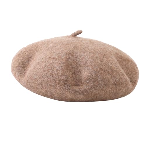 French Beret Hats for Women - Soft Warm Wool Solid Color Beanie Winter Cap - color: Dark Melange Grey