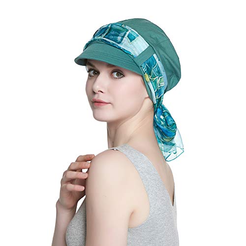 Alnorm Breathable Cotton Hat and Scarf Set Chemo Headwear for Women - color: Green Diamonds