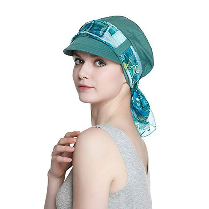 Alnorm Breathable Cotton Hat and Scarf Set Chemo Headwear for Women - color: Green Diamonds