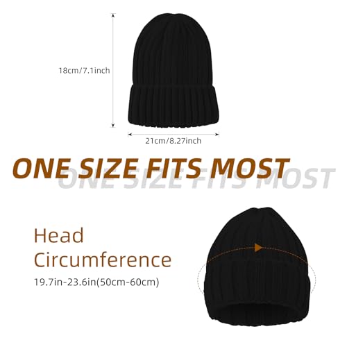 ZOORON 1&2 Winter Beanie for Women Soft Warm Slouchy Knit Hat Ski Stocking Cuffed Cap - color: Black