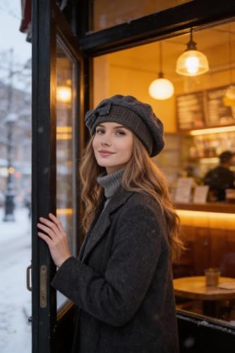 Women Knit 100% Wool Beret Artist Winter French Beret Hats - color: Grey