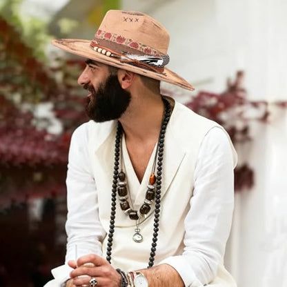 Wide Brim Fedora Hat for Men Women Retro Western Felt Hats - color: Khaik