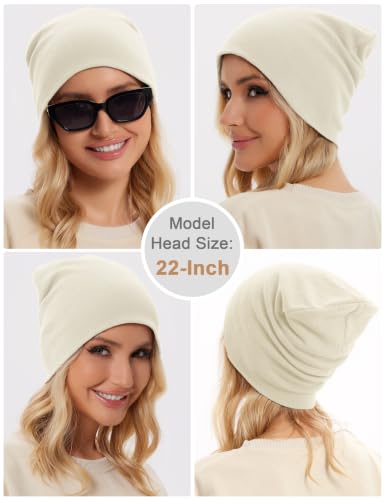 100% Cotton Thin Beanie Hat Women Men Soft Slouchy Chemo Skull Cap - color: 1pc Beige