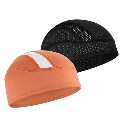 MELASA Cooling Skull Cap Breathable Mesh Sweat Control Helmet Liner for Men - color: Black&orange