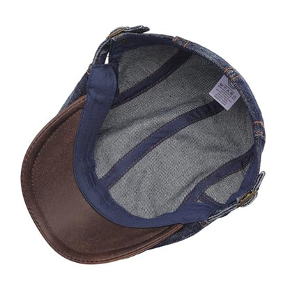 ZLYC Men Cotton Flat Cap Summer Scally Newsboy Beret Driver Hat - color: Denim Navy