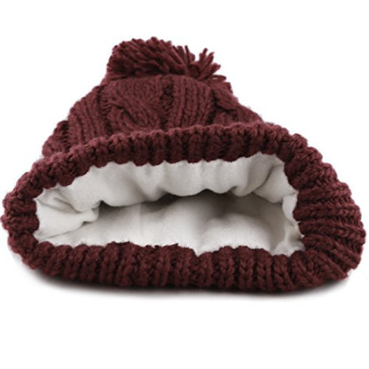 Women and Men Beanie Daily Winter Oversized Thick Stretchy Knitted Pom Pom Beanie Fleece Lined Beanie Hat - color: 1. Curly Burgundy