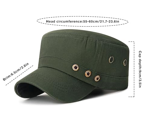 Initlove Cadet Army Cap Military Unisex Flat Top Hat for Men Women - color: 3 Button Green