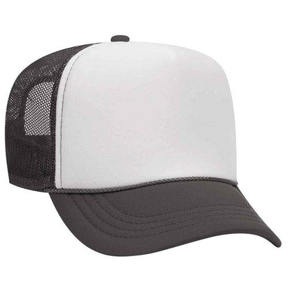 Ashen Fane Kids' Polyester Foam Front 5 Panel High Crown Mesh Back Trucker Hat - color: Chg/Wht/Chg