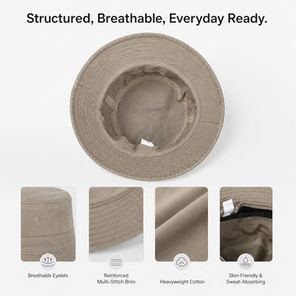 Cotton Bucket Hat Packable Beach Sun Hat for Women Men - color: Black+white+khaki