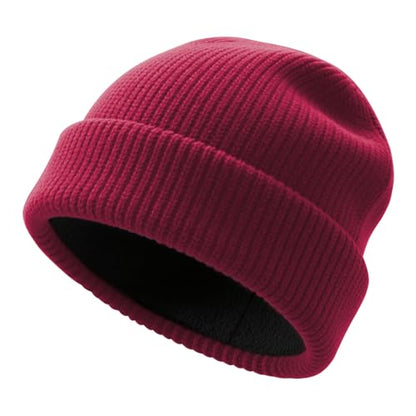 Unisex Winter Beanie for Men Women Soft Fleece Lined Warm Knit Hat - color: Wine Red
