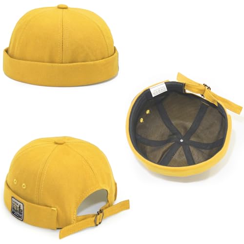 Glamorstar Dome Brimless Hats for Women Men Sailor Docker Beanie Cap Hip Hop Hats - color: Yellow D