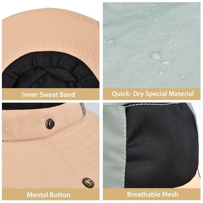 ZOORON Sun Hats for Teens Men Women Waterproof Fishing Hat UPF 50+ Bucket Hat Quick Dry Safari Hat for Beach Hiking Garden - color: 1pack-khaki/Green