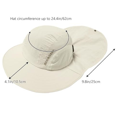 BASSDASH UPF 50+ Unisex Water Resistant Wide Brim Sun Hat with Large Neck Flap Ponytail Fishing Hat for Men Women - color: Ivory/Sand