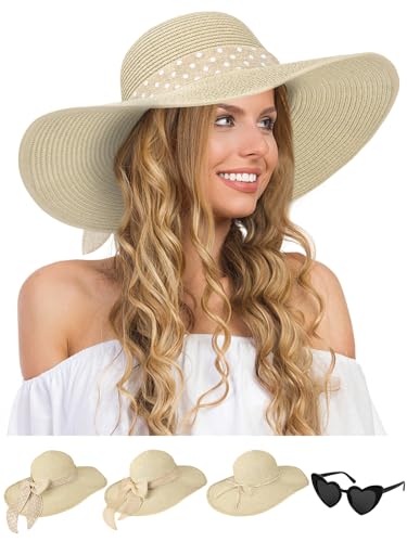 Sun Beach Straw Hats for Women, Summer Wide Brim Hat - color: Beige, size: X-Large