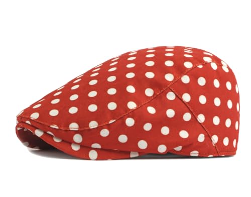 Cotton Newsboy Cap,Breathable Ivy Gatsby Cabbie Beret Hat for Men's Women Driving Hunting Golf - color: Dot Red